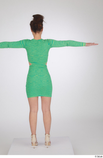 Jessie Clark casual dressed green long sleeve dress standing t-pose…